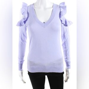 Michael Michael Kors Women's Open Shoulder Ruffled V Neck Shirt Purple